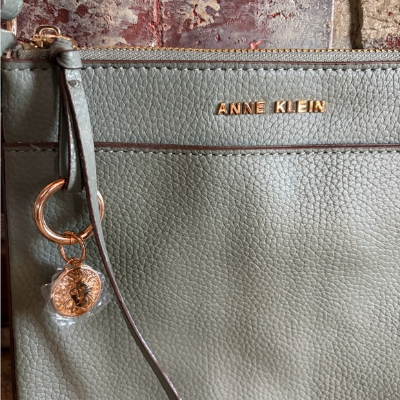 Anne Klein Crossbody Bag | Gray Faux Leather | Gold Hardware - Picture 2 of 3